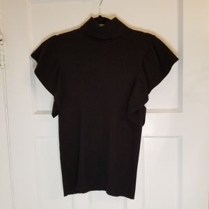 Mock Neck Black Top with Flutter Sleeves